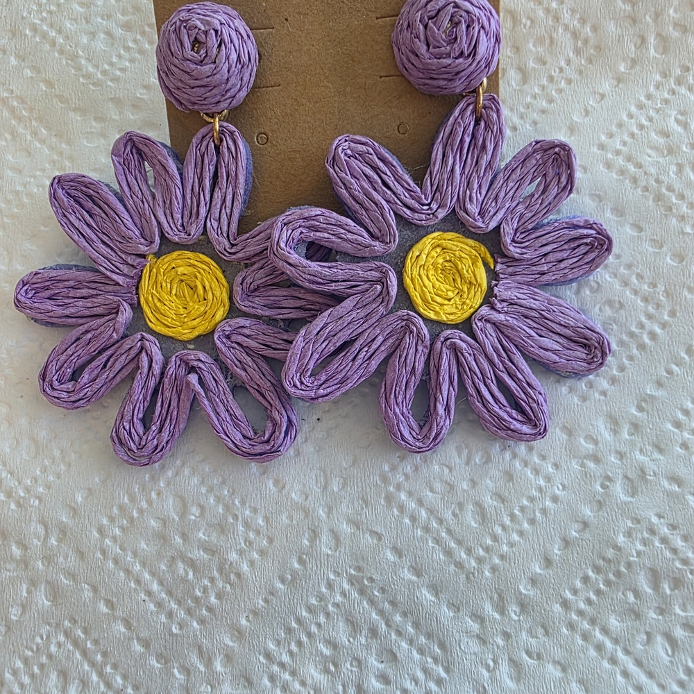 Purple and Yellow Floral Earrings